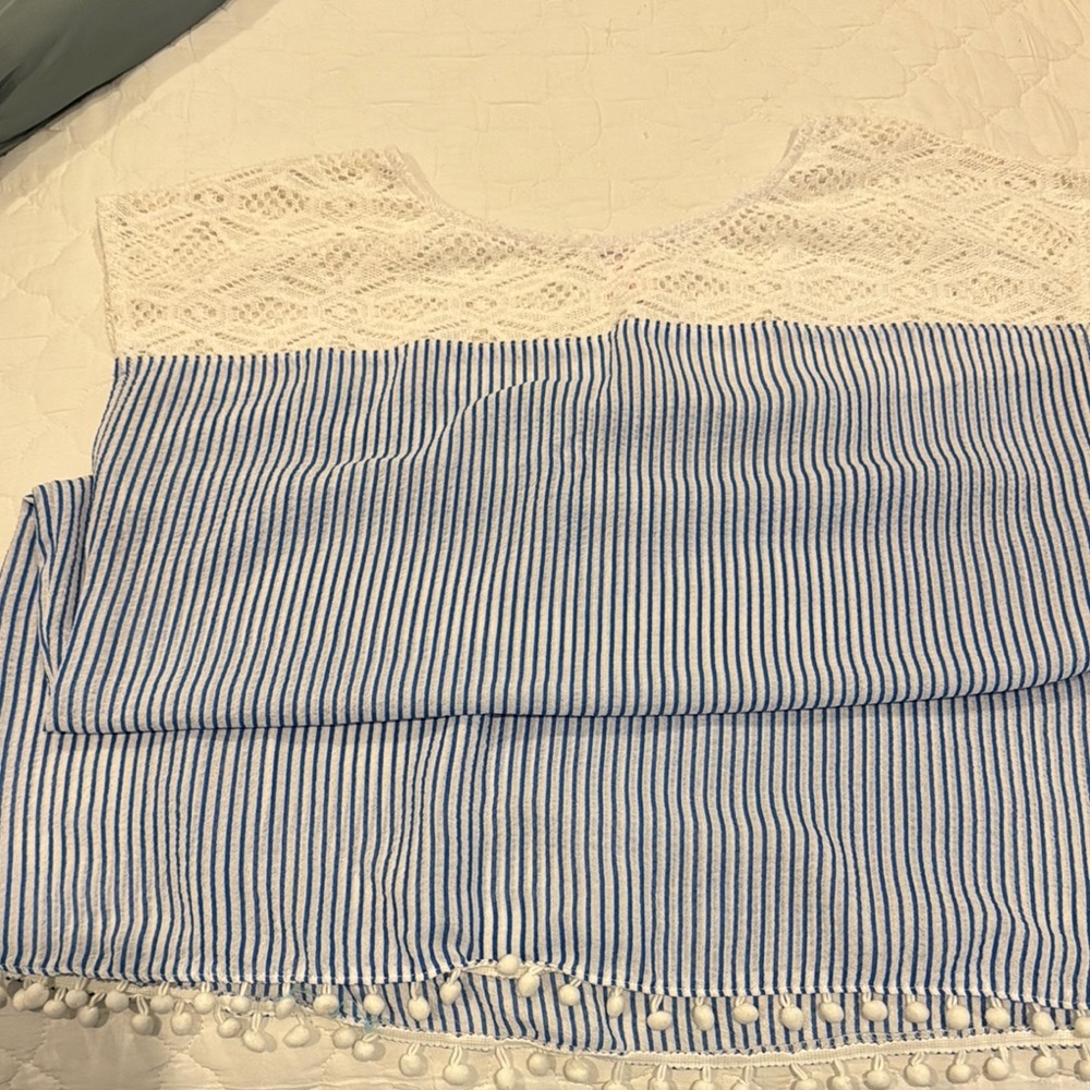 Merona Blue and White Striped Swim cover up with Lace Detail